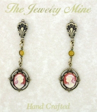 Vintage Inspired Victorian Style Cameo Drop Earrings - Corn