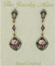 Vintage 1928 Reproduction Victorian Style Drop Earrings - Porcelain/Flowers