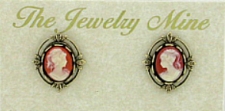 Vintage Inspired Victorian Style Cameo Button Earrings - Corn