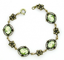 Victorian Cameos & Flowers Bracelet - Green
