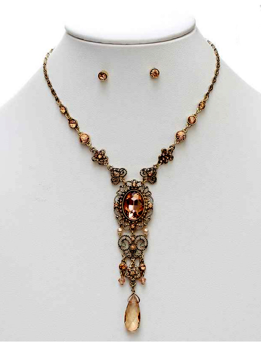 Vintage Style Austrian Crystal Cascading Filigree Necklace Set ...