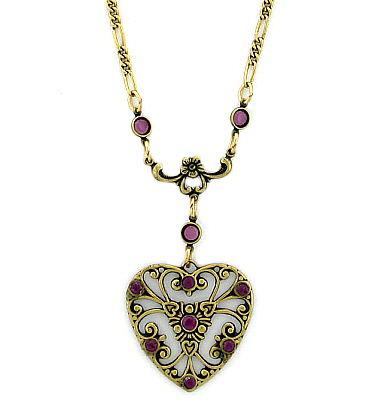 Vintage Inspired Filigree Heart Necklace - Amethyst Austrian Crystal ...