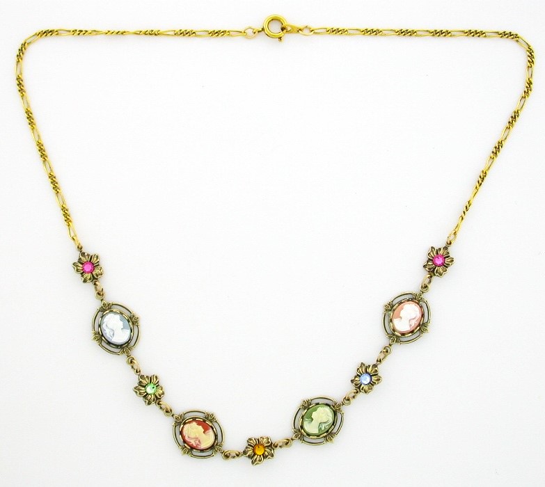 Cameos and Flowers Necklace- Multi