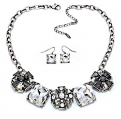 Vintage Victorian Style Jet Crystal Cross Necklace Set