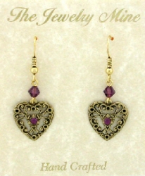 vintage look victorian style filigree heart earrings