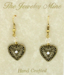 Vintage Victorian Style Austrian Crystal Filigree Heart Earrings