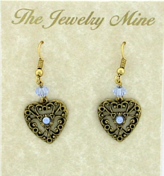 Vintage Victorian Style Lt. Sapphire Austrian Crystal Filigree Heart Earrings