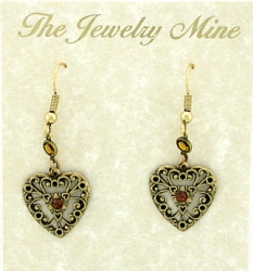 Vintage Victorian Style Topaz Austrian Crystal Filigree Heart Earrings