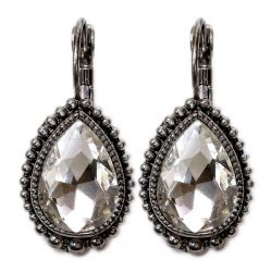 Vintage Style Tear Drop Austrian Crystal Lever Back Silver Earrings