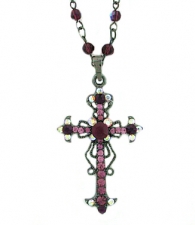 Vintage Reproduction Victorian Style Austrian Crystal Rosary Cross Necklace