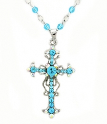 Vintage Reproduction Victorian Style Austrian Crystal Rosary Cross Necklace