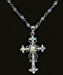 Vintage Reproduction Victorian Style Austrian Crystal Rosary Cross Necklace