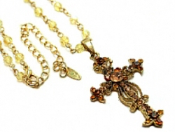 Vintage Reproduction Victorian Style Austrian Crystal Rosary Cross Necklace