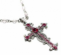 Vintage Reproduction Victorian Style Austrian Crystal Rosary Cross Necklace