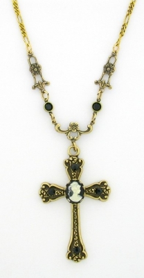 Victorian Style Cameo Cross Necklace