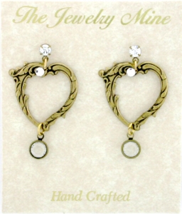 Vintage Victorian Style Open Heart Earrings | Crystal