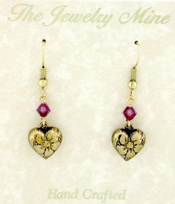 vintage Victorian style puffed heart earrings