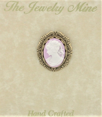 Vintage Reproduction Victorian Style Lilac Cameo Lapel Pin