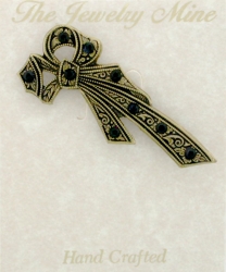 Vintage Victorian Bow Pin w/Austrian Crystals - Jet