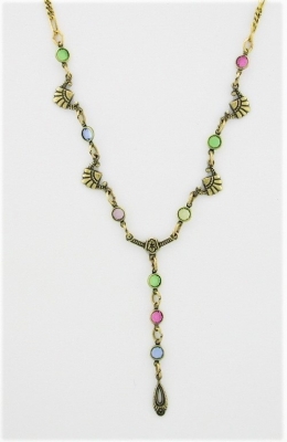 Art Deco Style Austrian Crystal Y-Necklace - Lt. Multi