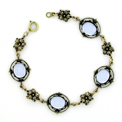 Vintage Reproduction Victorian Style Sapphire Crystal Cabochon Bracelet