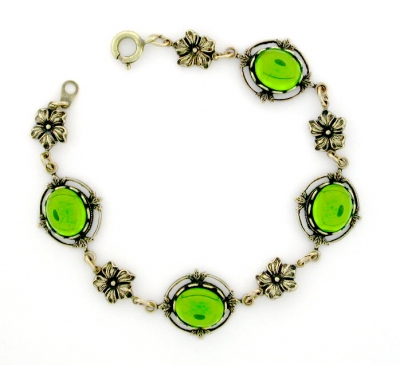 Vintage Reproduction Victorian Style Peridot Crystal Cabochon Bracelet