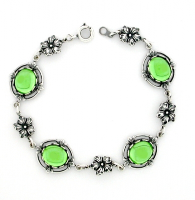 Victorian Style Silver Bracelet - Peridot Crystal Cabochon