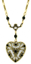 vintage look victorian style Austrian crystal filigree heart necklace