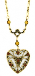 vintage look victorian style Austrian crystal filigree heart necklace