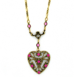 vintage look victorian style Austrian crystal filigree heart necklace