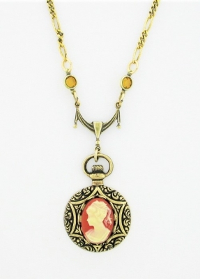 Vintage Reproduction Victorian Style Cameo Fob Necklace