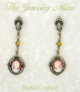 Vintage Victorian Style Carnelian Cameo Drop Earrings Wholesale