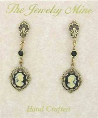 Vintage Victorian Style Jet Cameo Drop Earrings Wholesale