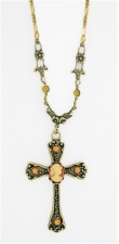 Victorian Style Cameo Cross Necklace - Corn/Topaz