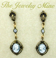 Vintage Victorian Style Blue Cameo Drop Earrings Wholesale