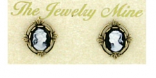 Vintage Inspired Victorian Style Cameo Button Earrings - Jet